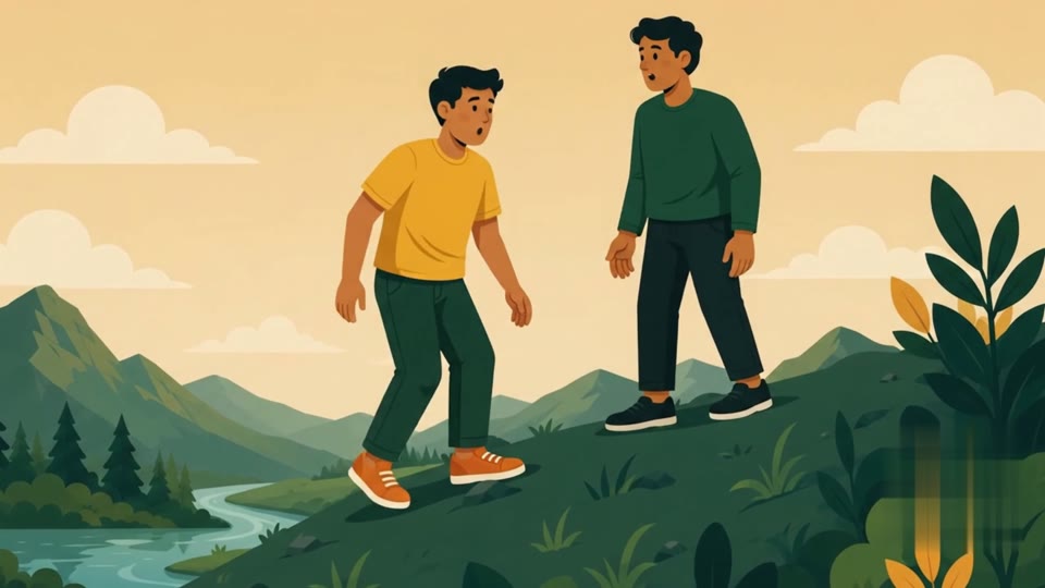 Two companions standing together on a hillside, from the BeWell'r film